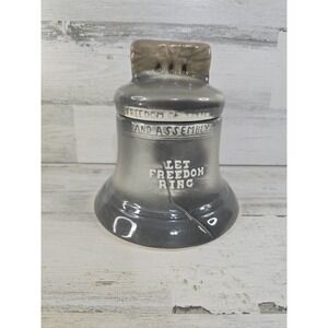 Vintage House of Webster Liberty Bell Ceramic Cookie Jar Canister Gray Texas